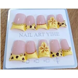 Yellow Animal Print French Tip Duck Y2K | Press on Nails | Sz Large